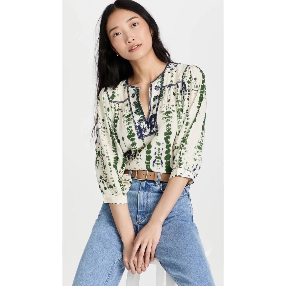 ba&sh Green and Cream Blouse
